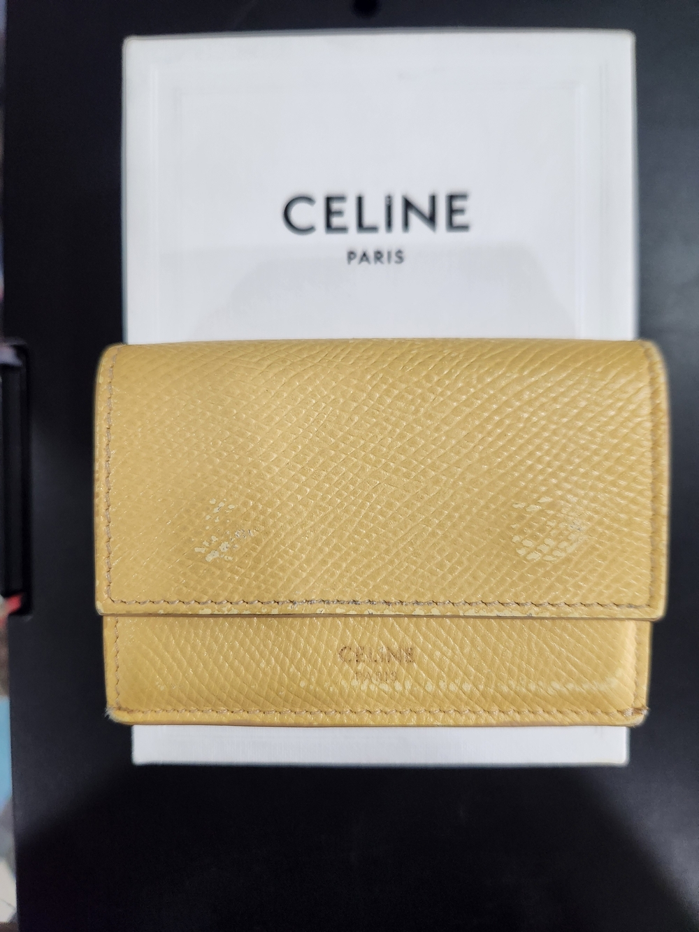 CELINE Authentic Yellow Leather Compact Wallet